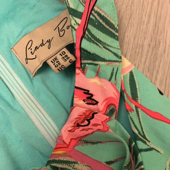 Lindy Bop green flamingo cotton swing dress - Picture 6 of 11